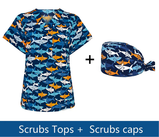 Matching scrub top & cap