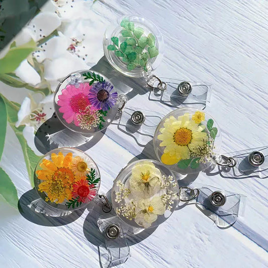 True Flowers Drops Badge Holder With 360 Rotating Alligator Clip
