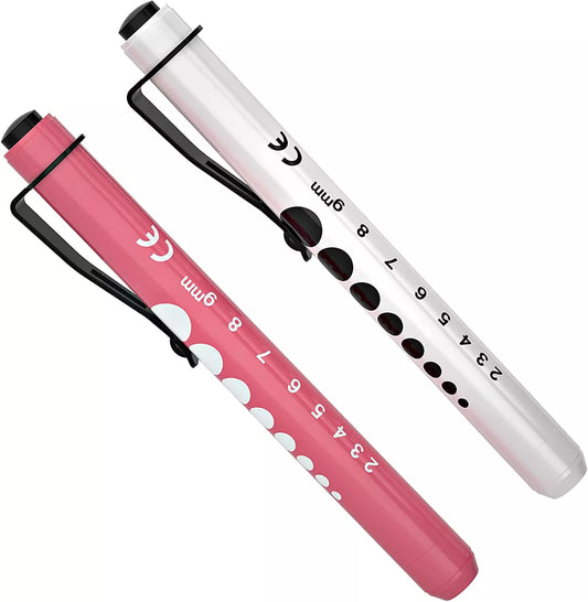 2Pcs Reusable Medical Pen Light with Pupil Gauge and Ruler
