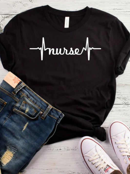 Women T Shirt Nurse Heartbeat Print